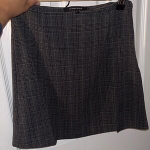 Charcoal Gray Plaid A-Line Skirt Side Slit